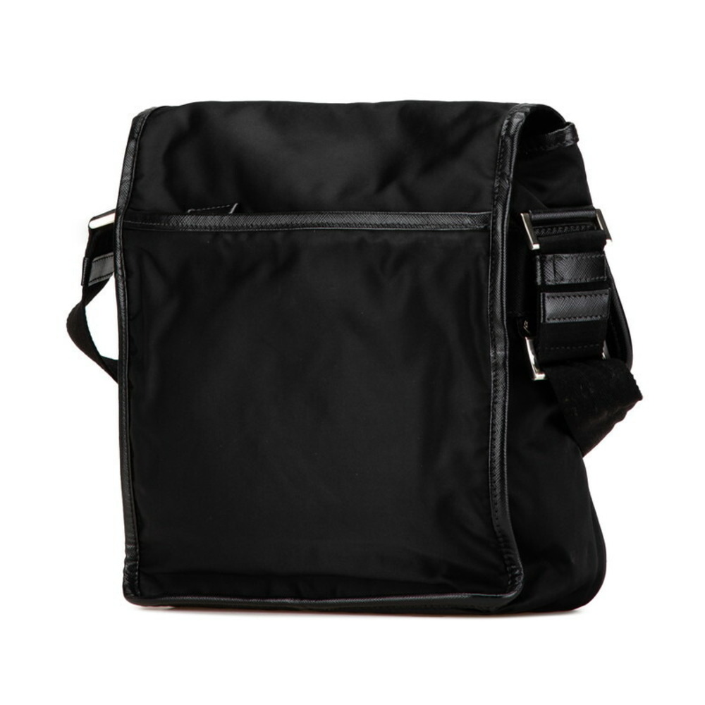 Prada black shoulder plaque triangular crossbody nylon leather bag logo